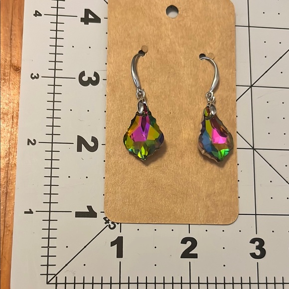 S925 Stamped Silver Iridescent Swarovski Drop Earrings - Picture 12 of 17